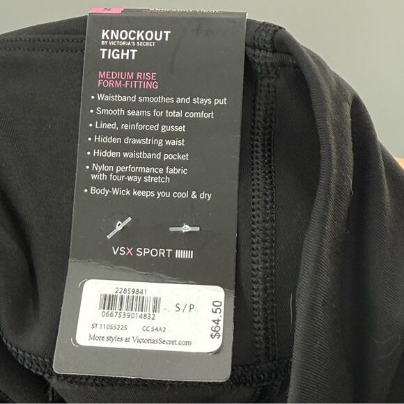 NWT Victoria’s Secret Sport Knockout Tight Leggings Med Rise Solid Black Size S - Picture 9 of 10